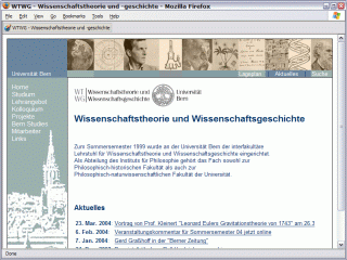 The homepage of the institute for Philosophy and History of Science at the University of Berne